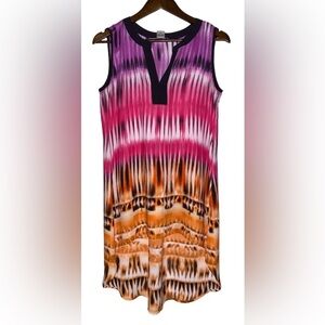 Peter Nygard Women 6 V-Neck Colorful Tunic Blouse Art To Wear‎ Flowy Sleeveless